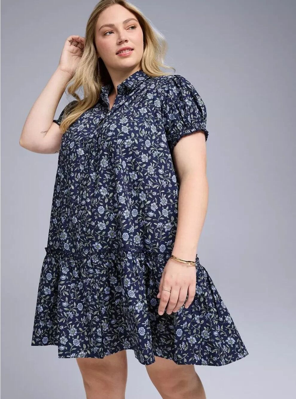 Torrid Plus size Belle Isle Trapeze Shirt Mini Dress blue floral size 2x NWT BA